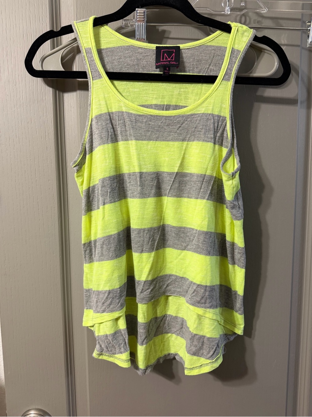 Material Girl Neon Yellow & Heather Gray Striped Tank Top Small hi-lo